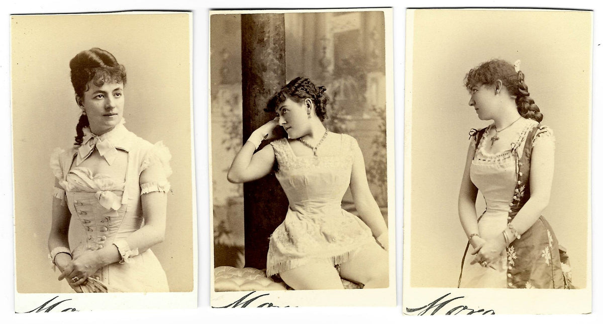 Trio of Antique Carte de Visite C.D.V. Photographs of Actresses and Performers, Photographed by Mora, Broadway, New York