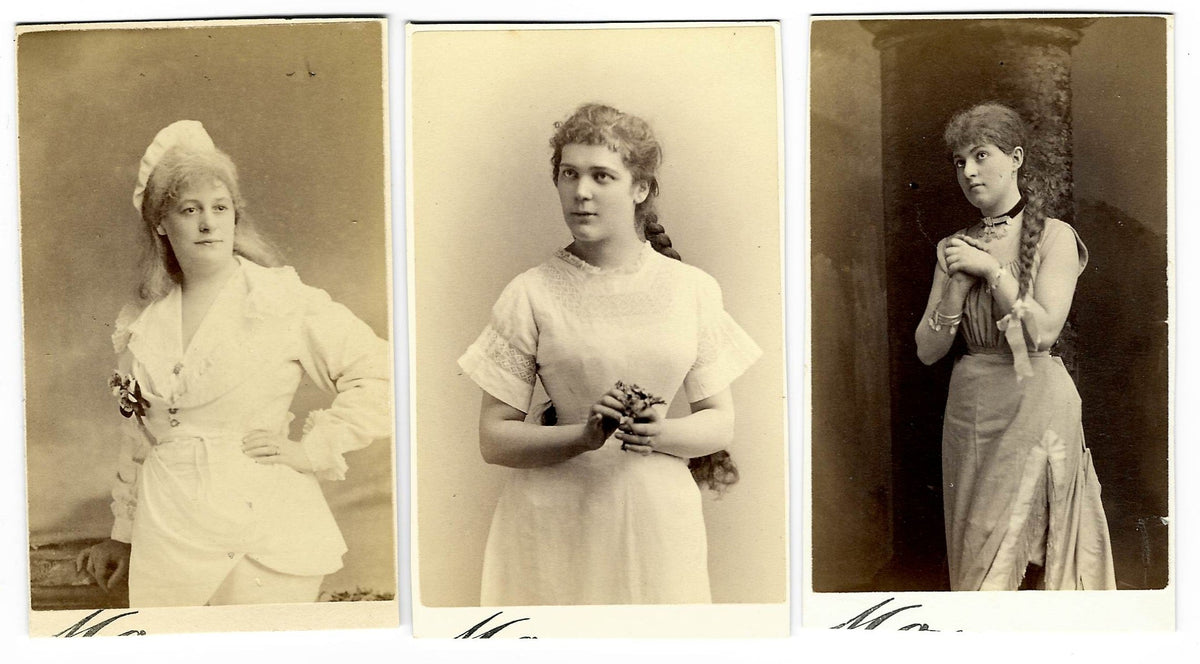 Trio of Antique Carte de Visite C.D.V. Photographs of Young Women, Photographed by Mora, Broadway, New York