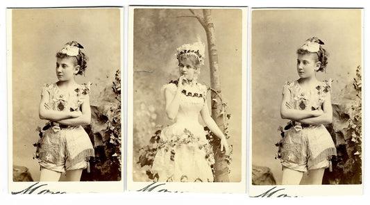 Trio of Antique Carte de Visite C.D.V. Photographs of a Young Performer in Costume, Photographed by Mora, Broadway, New York