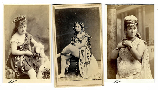 Trio of Antique Carte de Visite C.D.V. Photographs of Performers and Actresses including Two Photographed by Mora, Broadway, New York