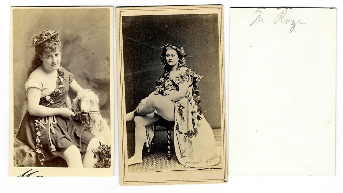 Trio of Antique Carte de Visite C.D.V. Photographs of Performers and Actresses including Two Photographed by Mora, Broadway, New York