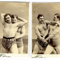Lot 072 - Pair of Antique Carte De Visite C.D.V. Photographs of Two Wrestlers in Grappling Poses, Photographed by Mora, Broadway, New York