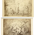Lot 076 - Pair of Antique Carte De Visite C.D.V. Illustrated Filler Cards Depicting Classical Mythological Scenes with Nude Figures Including a Risque Sale of Winged Private Parts