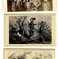 Lot 077 - Trio of Antique Carte De Visite C.D.V. Illustrated Filler Cards Depicting Genre Scenes Including Wine Cellar Gathering, Comic Hunting Party, and Woman Wading in a Stream