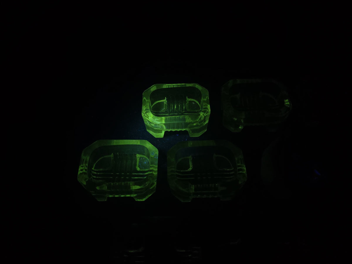 Grouping of 13 Antique Pressed Glass Open Salt Cellars including 12 Matching Uranium Glass and One White Milk Glass