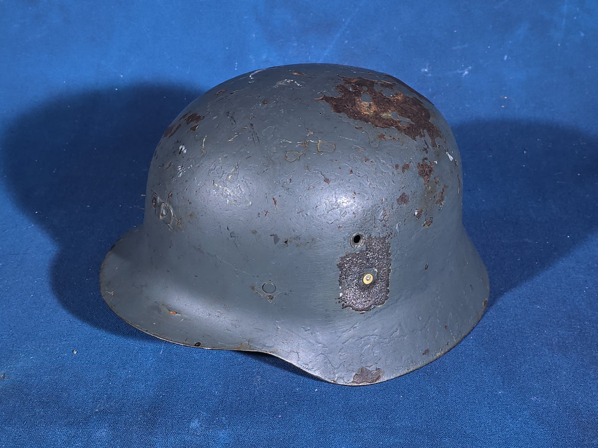 Vintage WWII Era German M35 Steel Helmet with Leather Liner and Chin Strap, Numbered 153