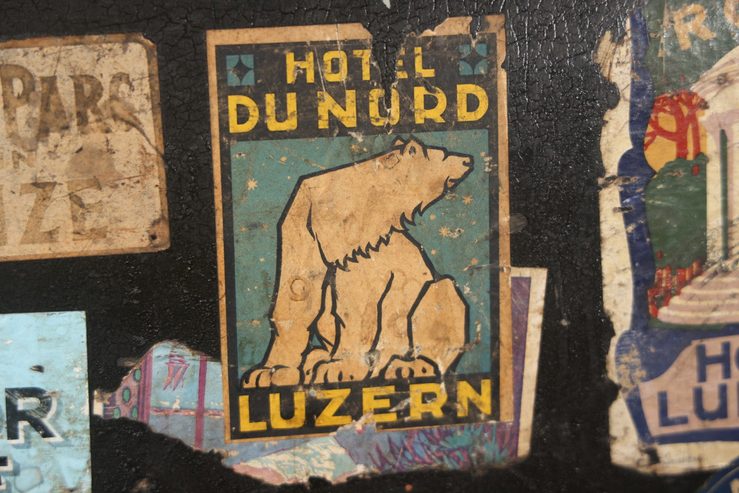 Antique Travel Trunk Suitcase With Numerous Souvenir Travel Labels, Belonged To Alma E. Sweet Of Milford, Massachusetts, Hand Painted I.D., Made By Warren Leather Goods, Worcester, Massachusetts