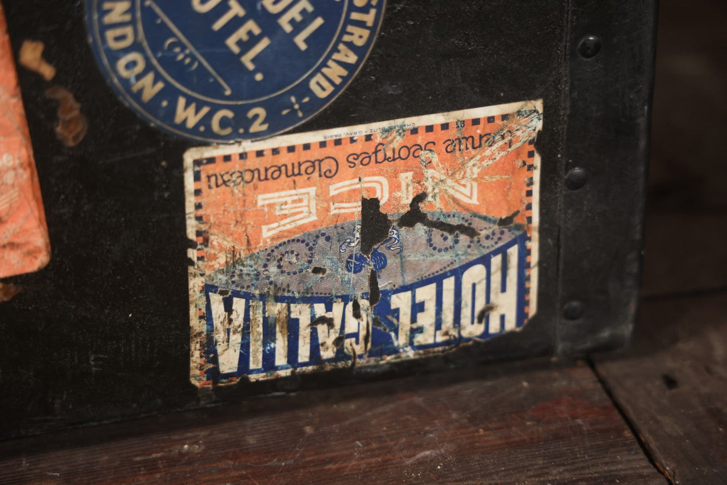 Antique Travel Trunk Suitcase With Numerous Souvenir Travel Labels, Belonged To Alma E. Sweet Of Milford, Massachusetts, Hand Painted I.D., Made By Warren Leather Goods, Worcester, Massachusetts