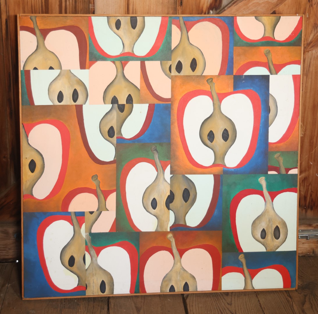 Vintage Modern Pop Art Painting Of Apples, Artist Signed Doris Chung