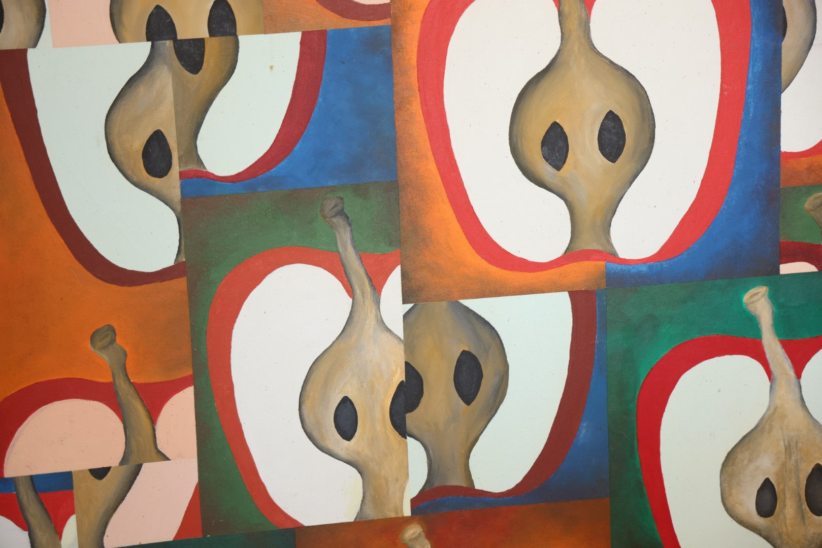 Vintage Modern Pop Art Painting Of Apples, Artist Signed Doris Chung