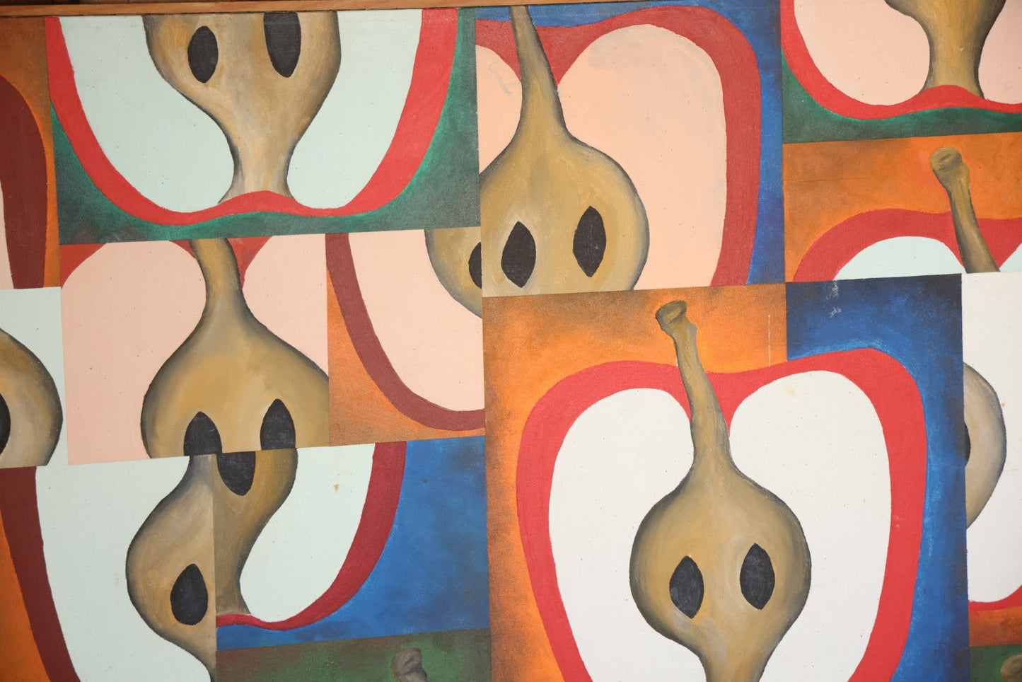Vintage Modern Pop Art Painting Of Apples, Artist Signed Doris Chung