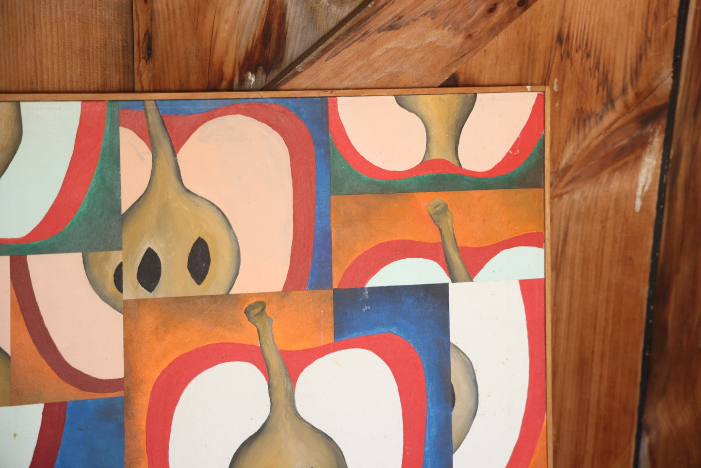 Vintage Modern Pop Art Painting Of Apples, Artist Signed Doris Chung