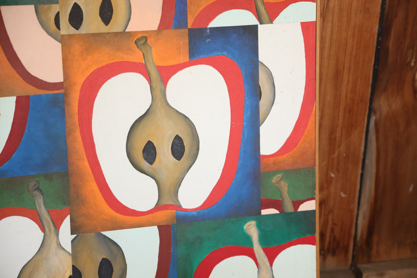 Vintage Modern Pop Art Painting Of Apples, Artist Signed Doris Chung