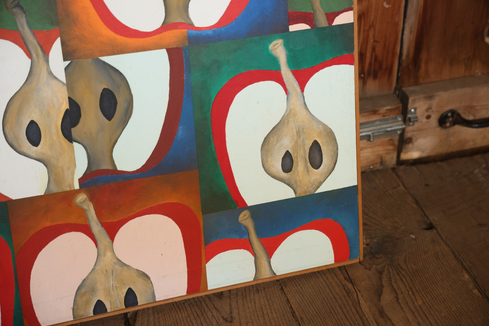 Vintage Modern Pop Art Painting Of Apples, Artist Signed Doris Chung