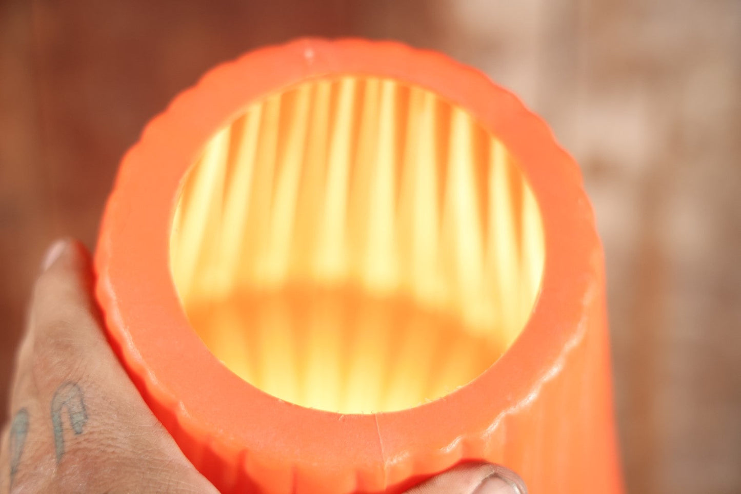 Genuine Vintage Mid-Century Modern Orange Beehive Lamp, Retro Lighting, With Base, Working Condition, Blow Mold Plastic