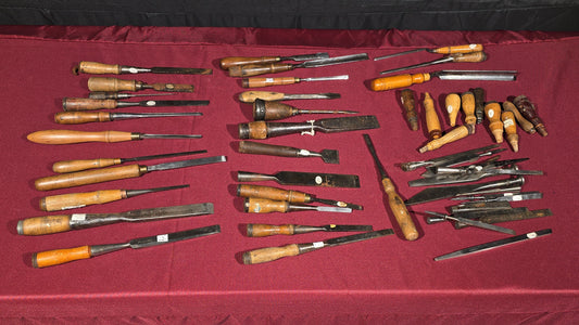 Grouping of 20+ Antique and Vintage Wood Chisels and Gouges including Witherby, Buck Brothers, and James Swan Co.