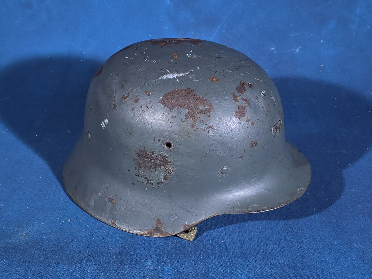 Vintage WWII Era German M35 Steel Helmet with Leather Liner and Chin Strap, Numbered 153