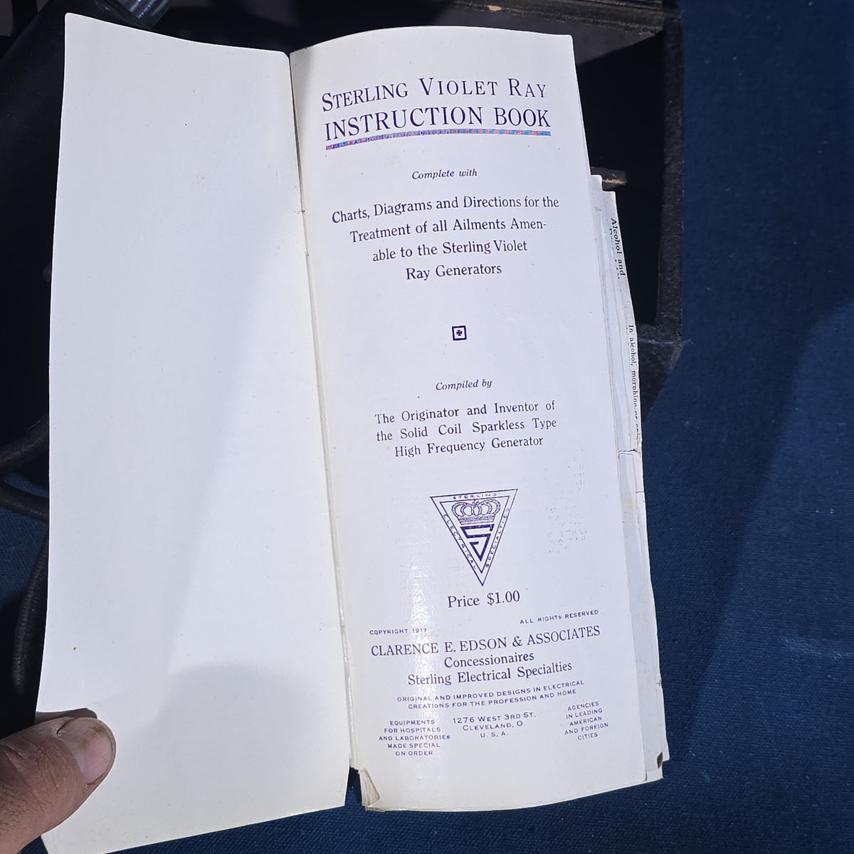 Antique Sterling Violet Ray Generator with Glass Electrode, Instruction Book, and Case, Sterling Corporation, Cleveland, Ohio, 1917
