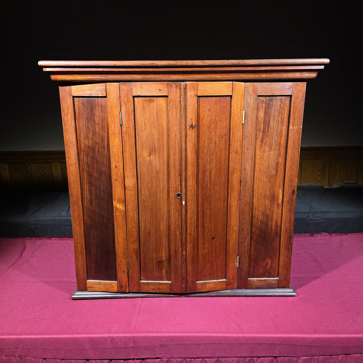Antique Two-Door Wooden Cabinet with Interior Pigeonhole Compartments