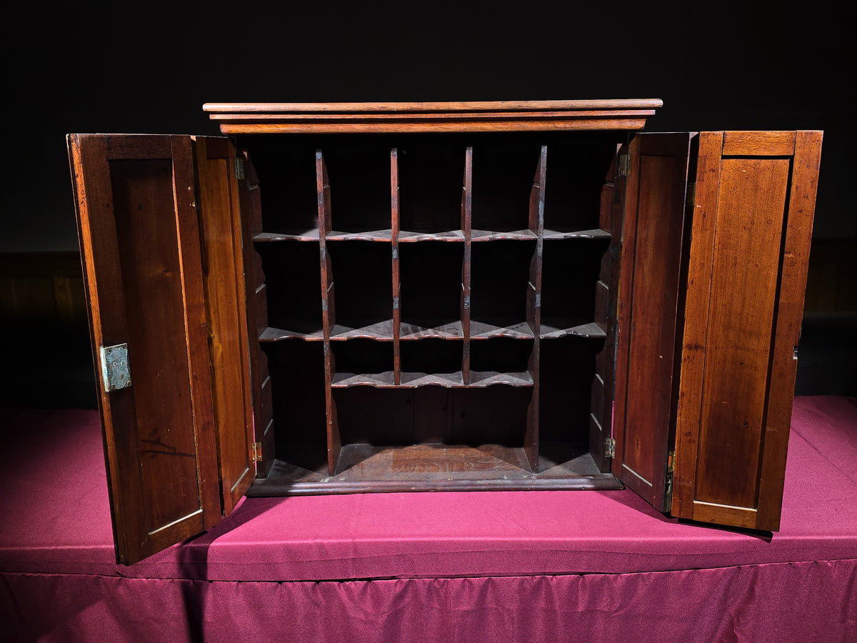 Antique Two-Door Wooden Cabinet with Interior Pigeonhole Compartments
