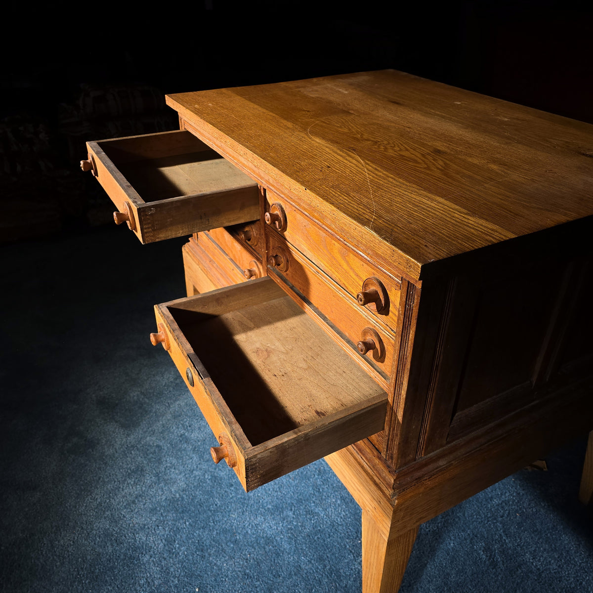 Antique Oak Six-Drawer Tool Chest on Stand