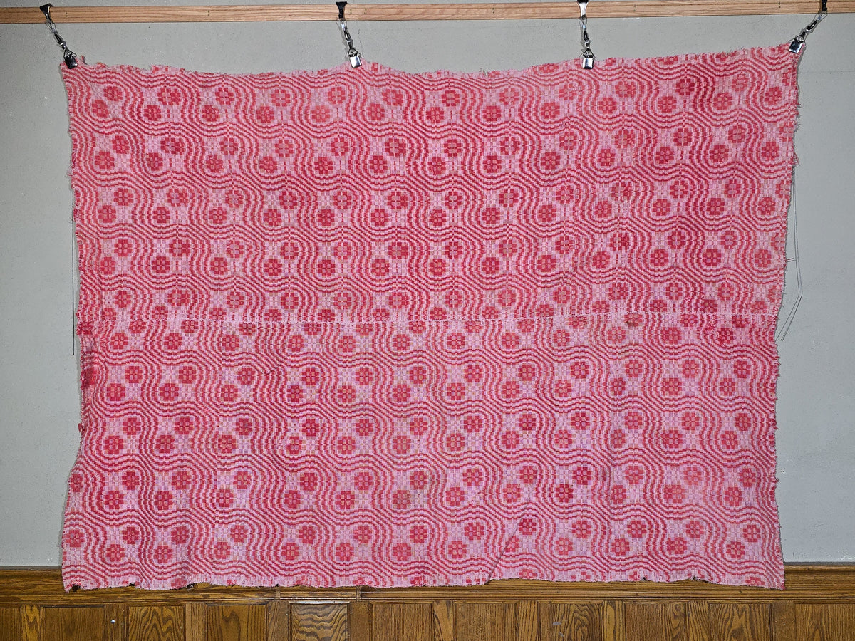 Vintage Red and White Woven Wool Coverlet