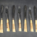 Lot 138 - Grouping of Nine Antique Engraved Fish Knives and Forks with Carved Bone Handles Depicting Animals and Landscape Scenes, Marked J.H. Potter, Sheffield