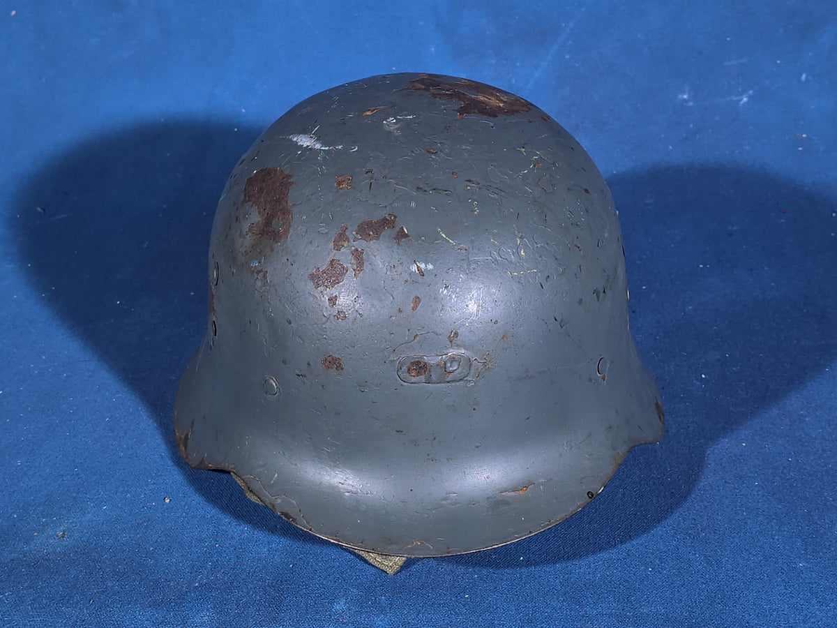 Vintage WWII Era German M35 Steel Helmet with Leather Liner and Chin Strap, Numbered 153