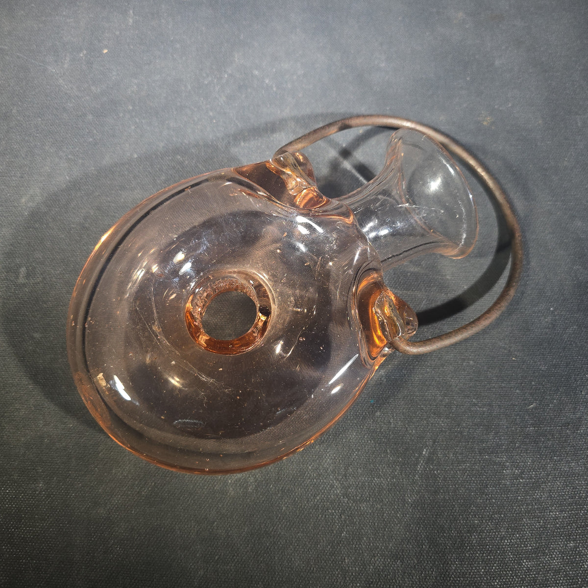 Vintage Pink Glass Donut Vessel with Applied Handle, Signed by Chet Cole