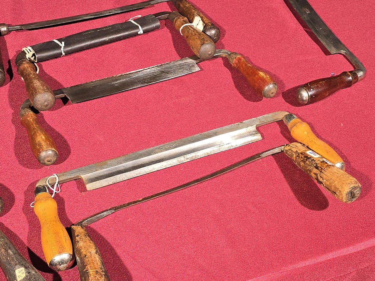 Grouping of 14 Antique and Vintage Draw Knives including Pexto, C.J. Kimball Co., C. Keyes & E. Wilton Cast Steel, and Rockford Illinois U.S.A.