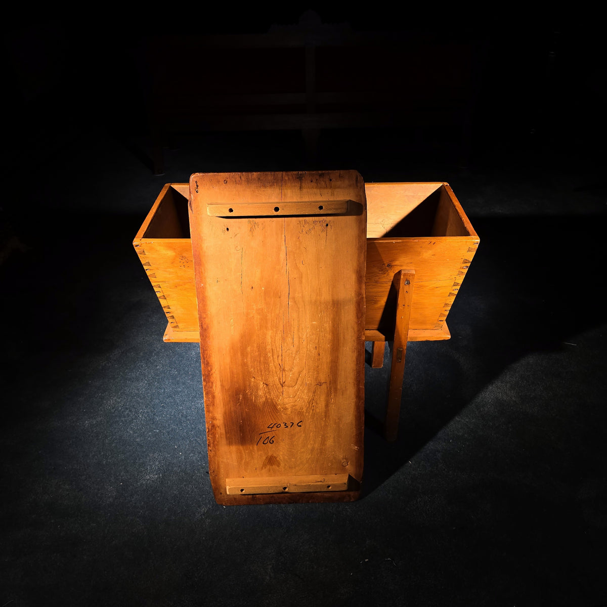 Antique Pine Dovetailed Dough Box on Stand with Iron Escutcheon