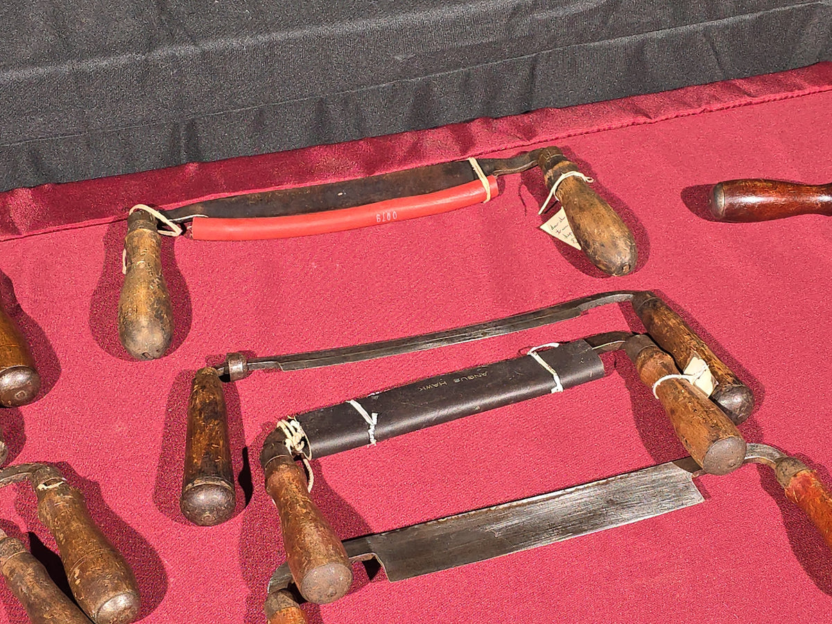 Grouping of 14 Antique and Vintage Draw Knives including Pexto, C.J. Kimball Co., C. Keyes & E. Wilton Cast Steel, and Rockford Illinois U.S.A.
