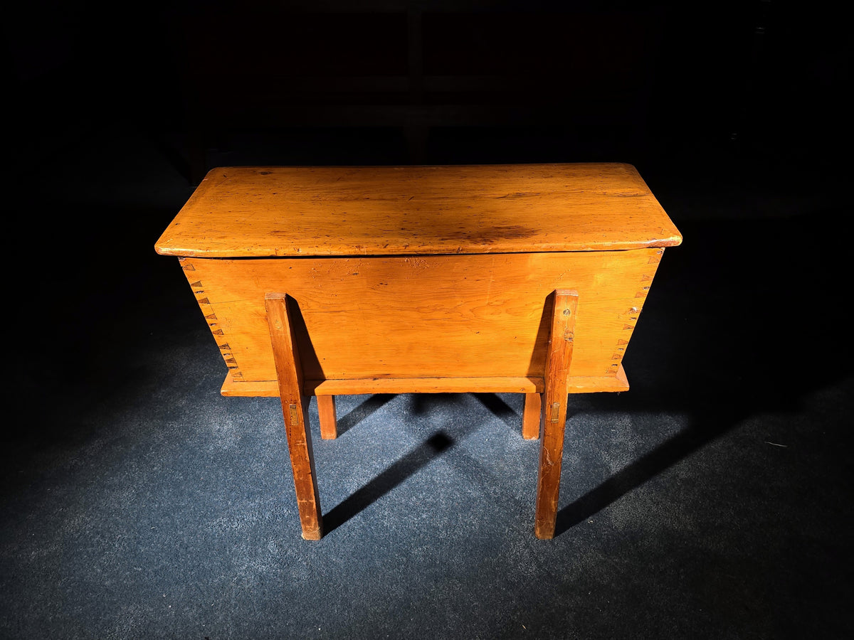 Antique Pine Dovetailed Dough Box on Stand with Iron Escutcheon