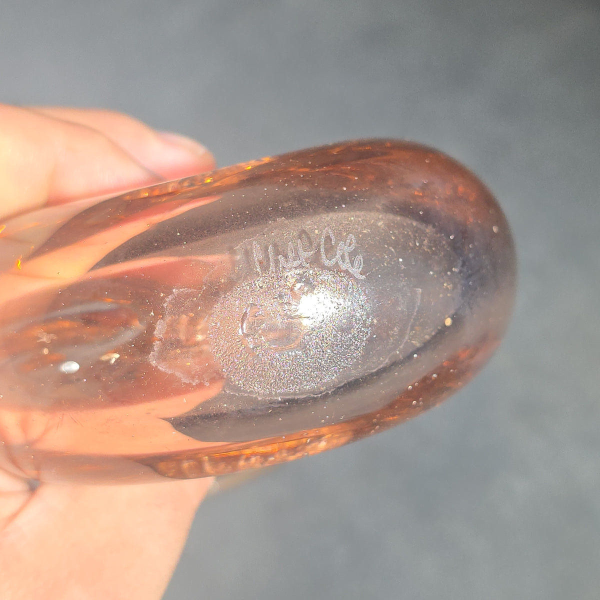 Vintage Pink Glass Donut Vessel with Applied Handle, Signed by Chet Cole