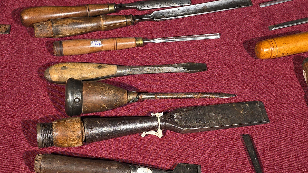 Grouping of 20+ Antique and Vintage Wood Chisels and Gouges including Witherby, Buck Brothers, and James Swan Co.
