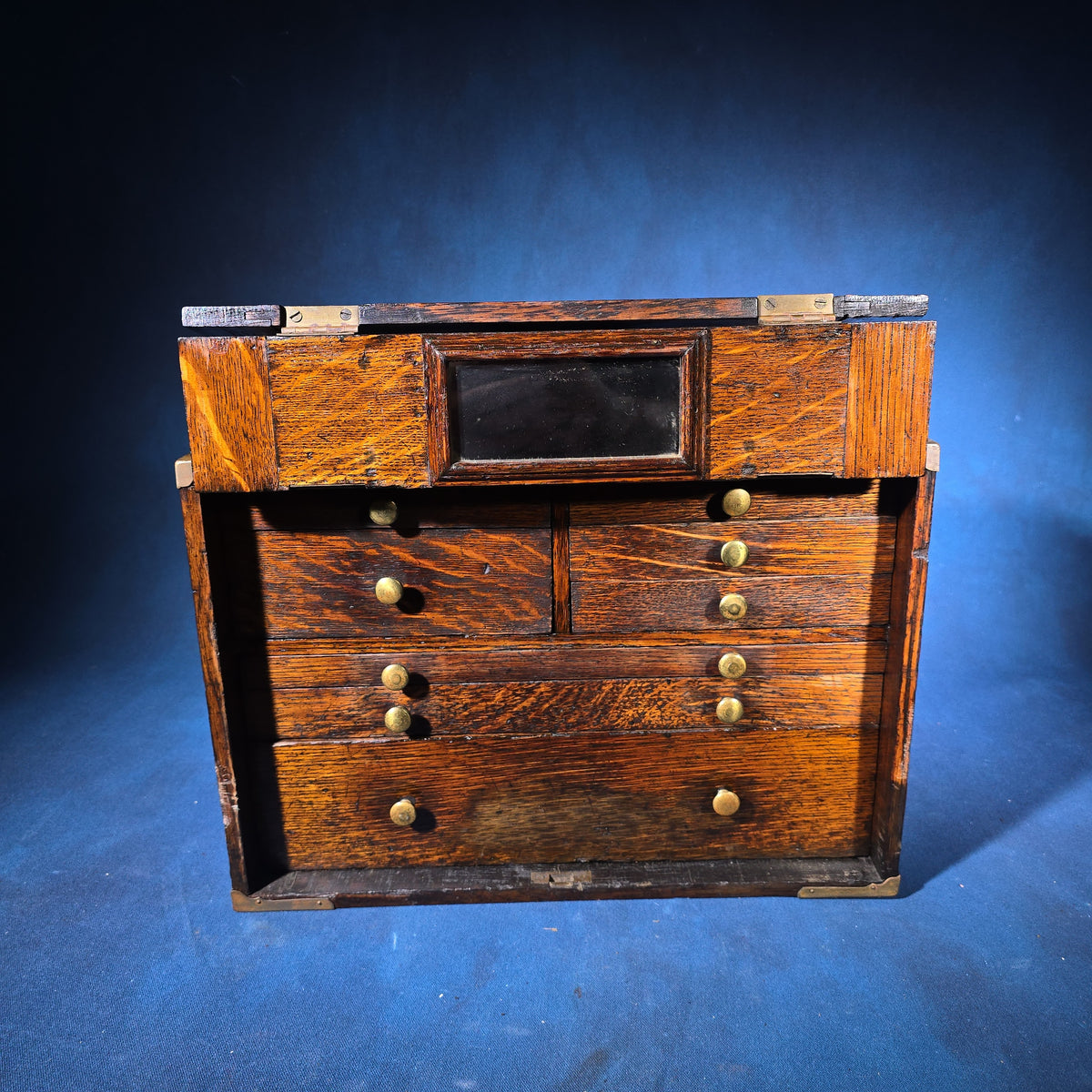 Antique Oak Machinist's Tool Chest with Brass Hardware, Hammacher Schlemmer & Co., New York