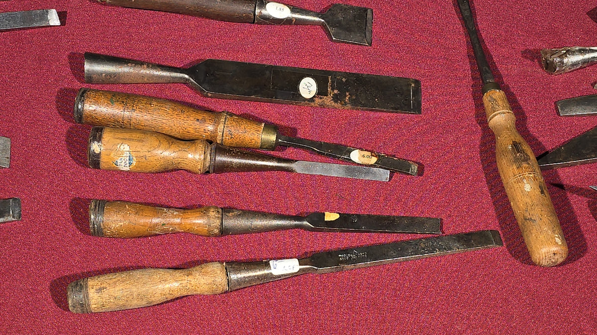 Grouping of 20+ Antique and Vintage Wood Chisels and Gouges including Witherby, Buck Brothers, and James Swan Co.