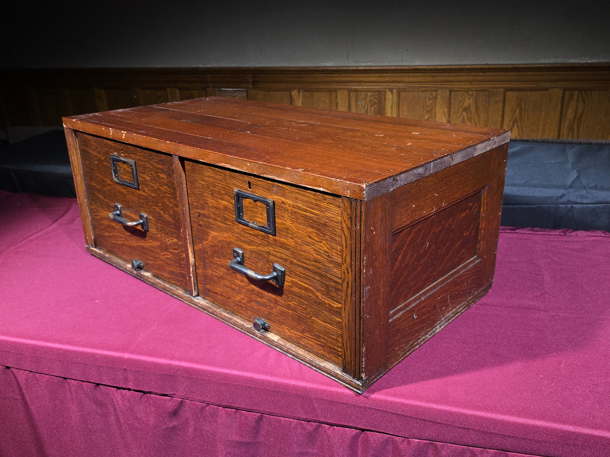 Antique Oak Two-Drawer Card File Cabinet