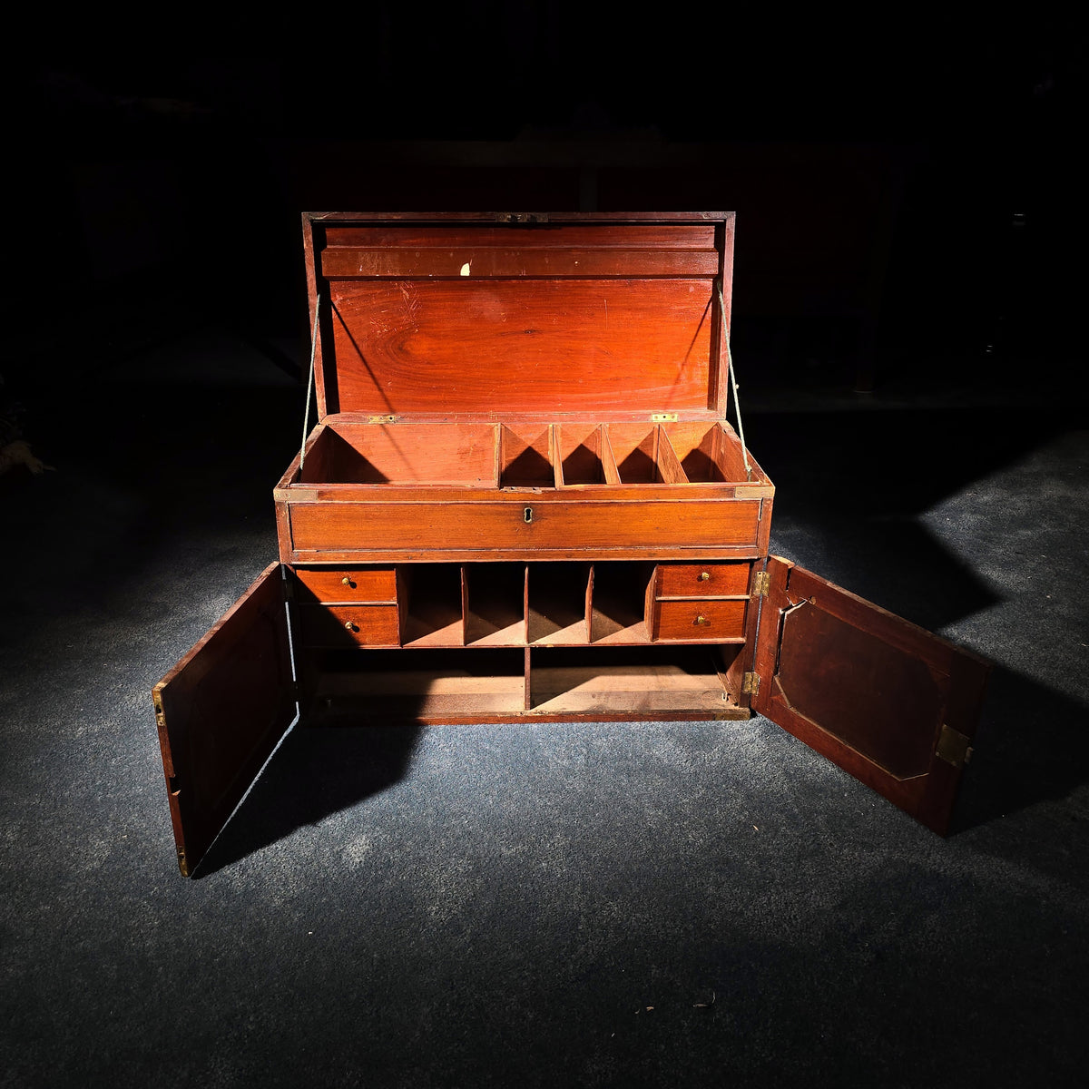 Antique Brass-Bound Campaign Chest with Fitted Interior