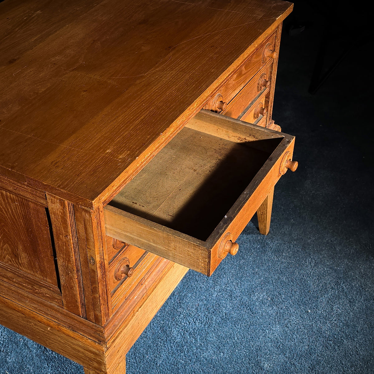 Antique Oak Six-Drawer Tool Chest on Stand