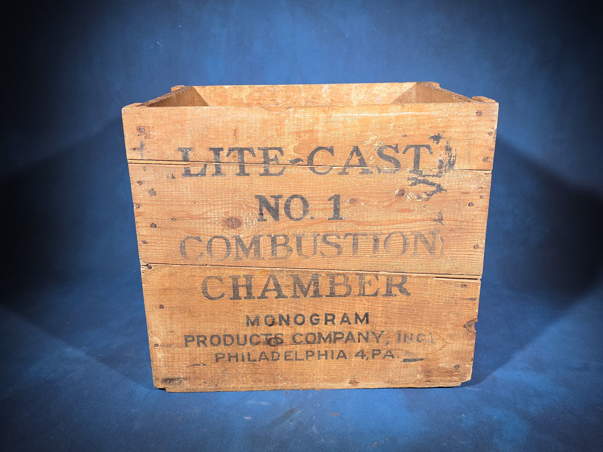Vintage Lite-Cast No. 1 Combustion Chamber Wood Shipping Crate, Monogram Products Company, Inc., Philadelphia, Pennsylvania