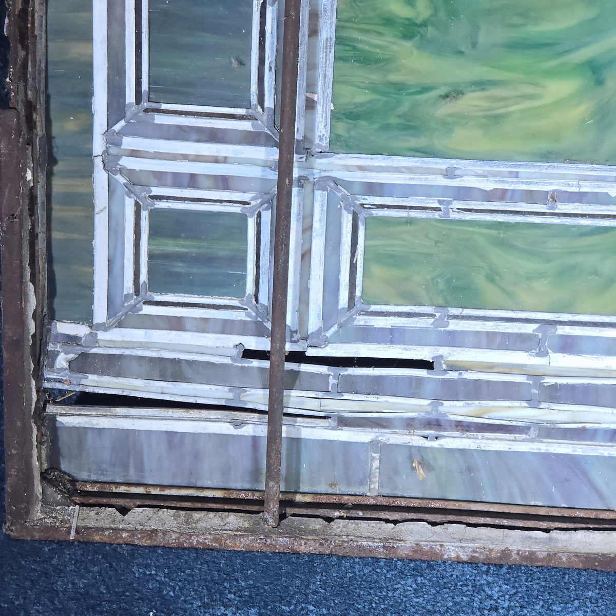 Antique Stained Glass Window, "Erected by Marion D. Gall, 1916," Note Many Breaks and Losses