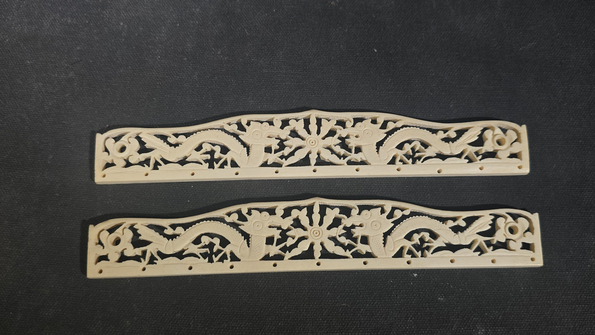 Vintage Carved Bone Fan Sticks with Pierced Floral and Foliate Openwork in Case, Made in China