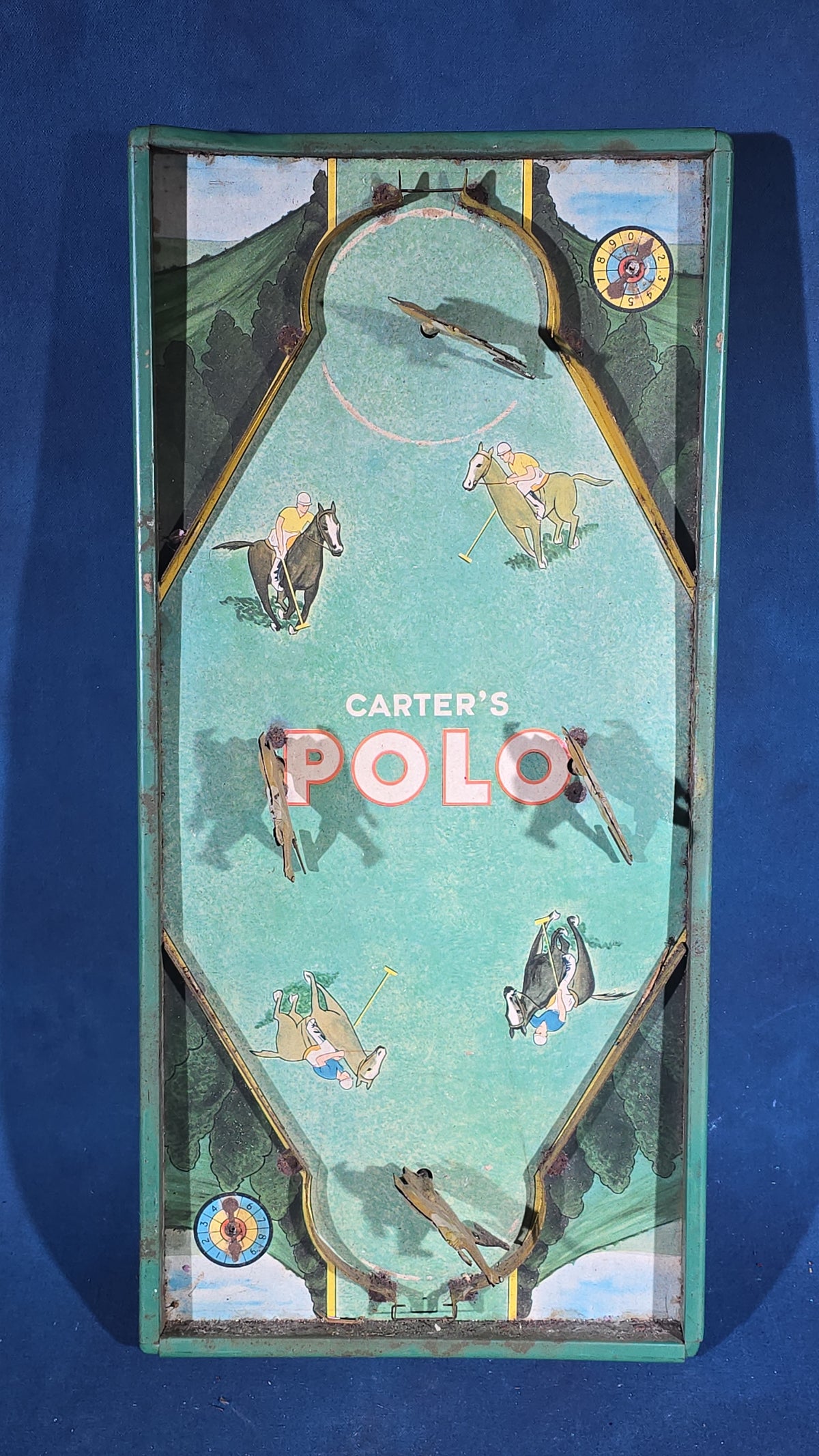 Vintage Carter's Polo Tin Lithograph Tabletop Game with Horse and Rider Figures