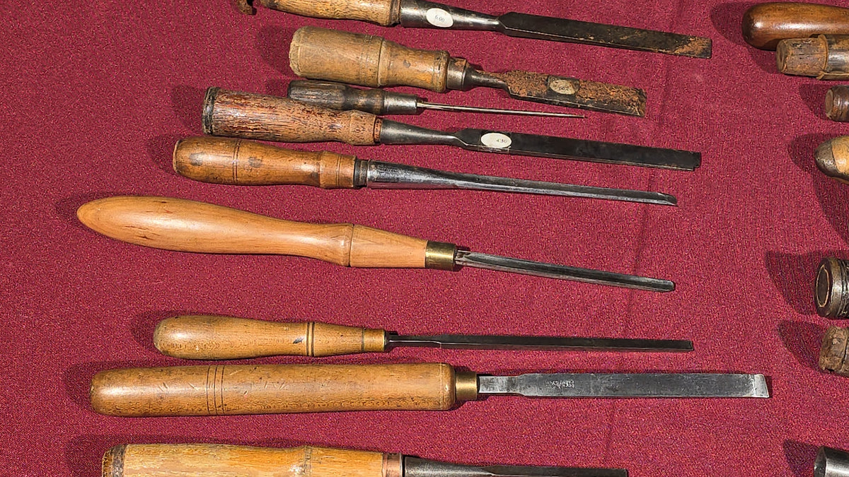 Grouping of 20+ Antique and Vintage Wood Chisels and Gouges including Witherby, Buck Brothers, and James Swan Co.
