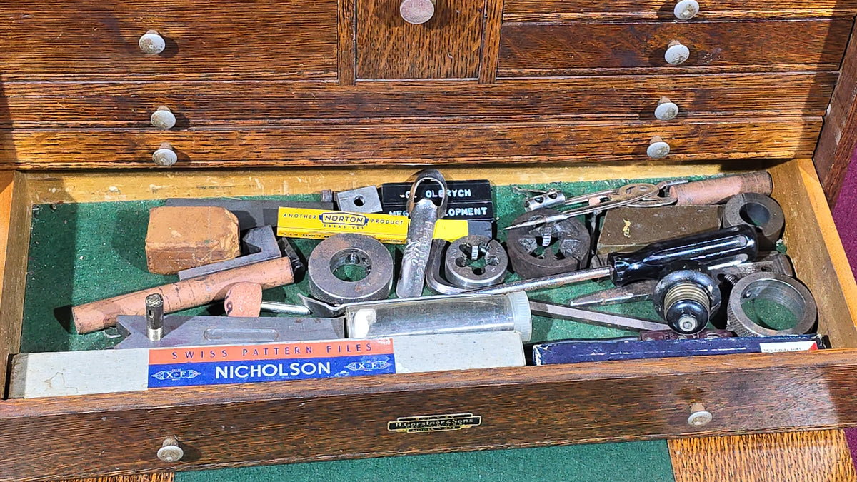 Vintage H. Gerstner & Sons Model 042 Oak Machinist Tool Chest with Contents, Manufactured by H. Gerstner & Sons, Dayton, Ohio
