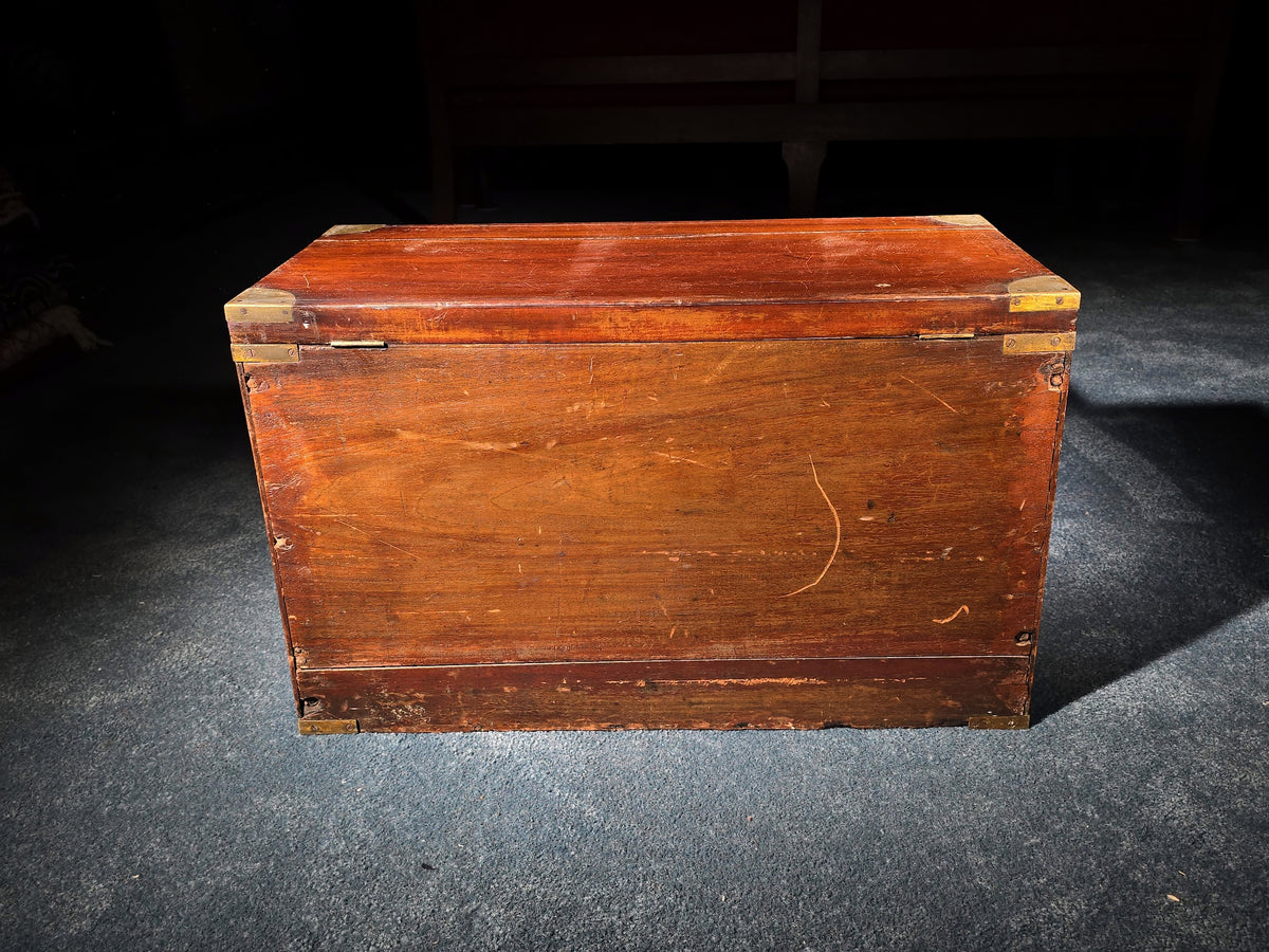 Antique Brass-Bound Campaign Chest with Fitted Interior