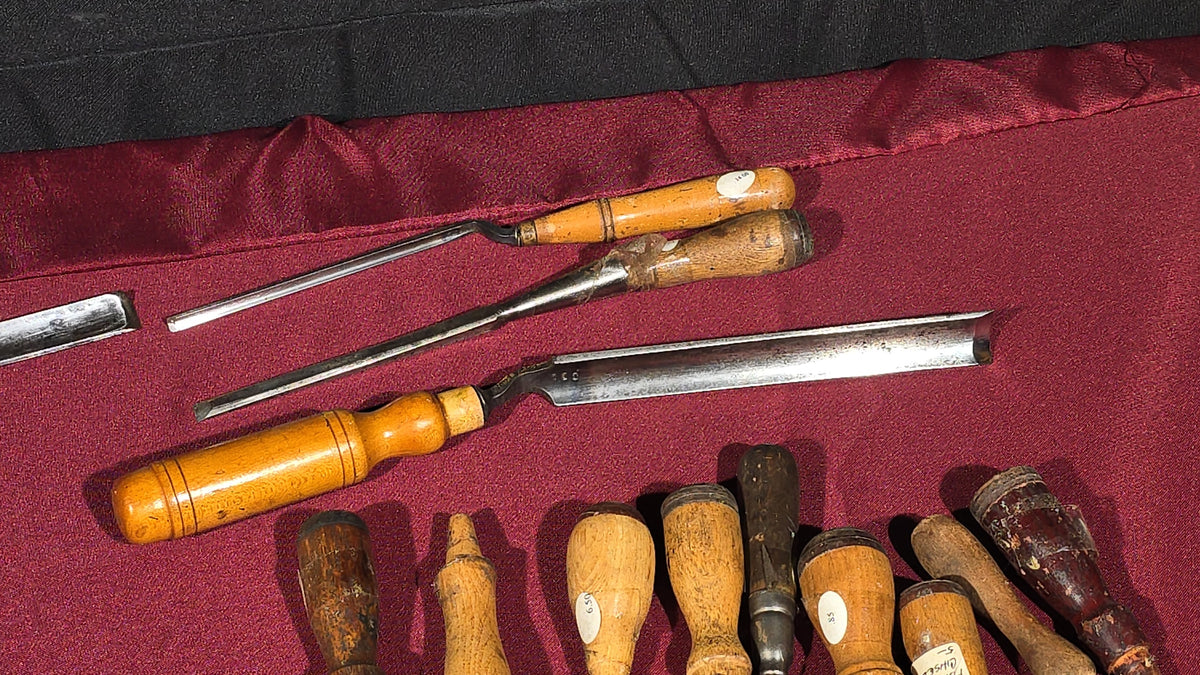 Grouping of 20+ Antique and Vintage Wood Chisels and Gouges including Witherby, Buck Brothers, and James Swan Co.