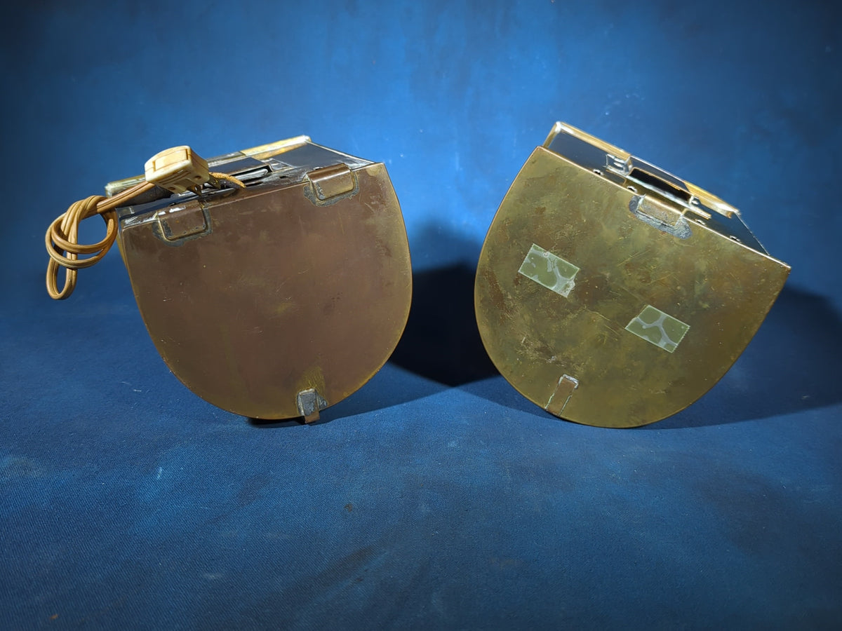 Pair of Antique Brass Ship's Lanterns with Fresnel Lenses, One Marked Triplex Patented 1910, One Electrified