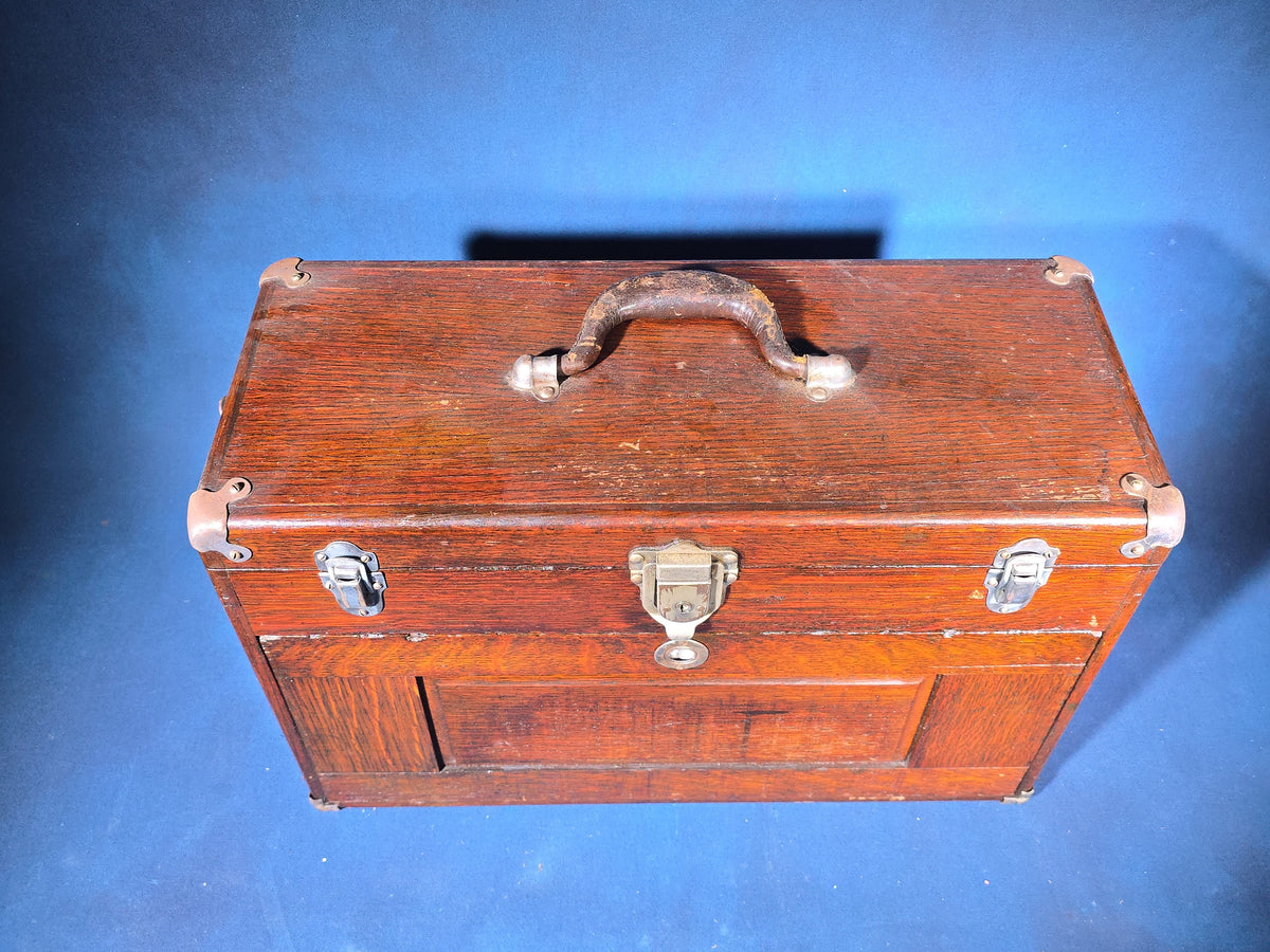 Antique Oak Machinist's Tool Chest, Manufactured by Union Steel Chest Corporation, LeRoy, New York